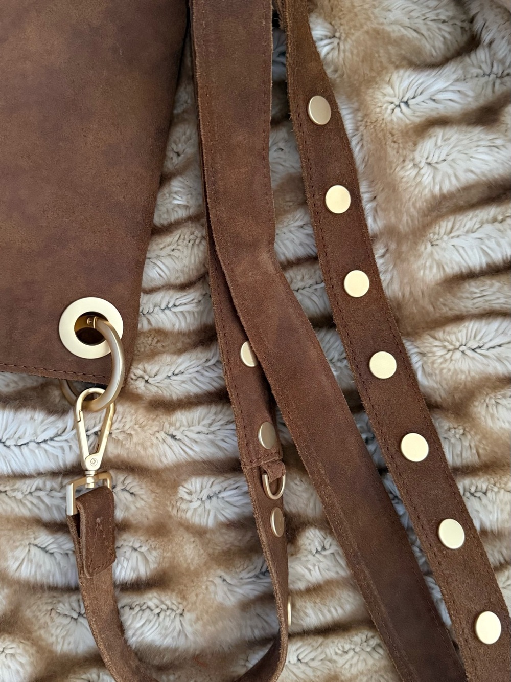 Hammitt Montana Rev Buffed Suede & Leather Crossbody w/Gold Grommet Accents - Picture 8 of 9